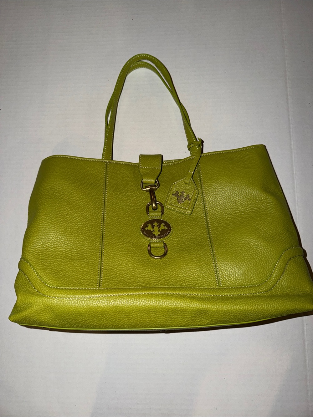 Chartreuse Leather Tote with Gold Accent Hardware